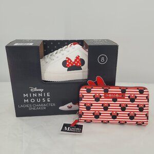 ALDI Disney Mickey Minnie Mouse Court Sneakers Shoes Womens & Wallet Size 8 NIB